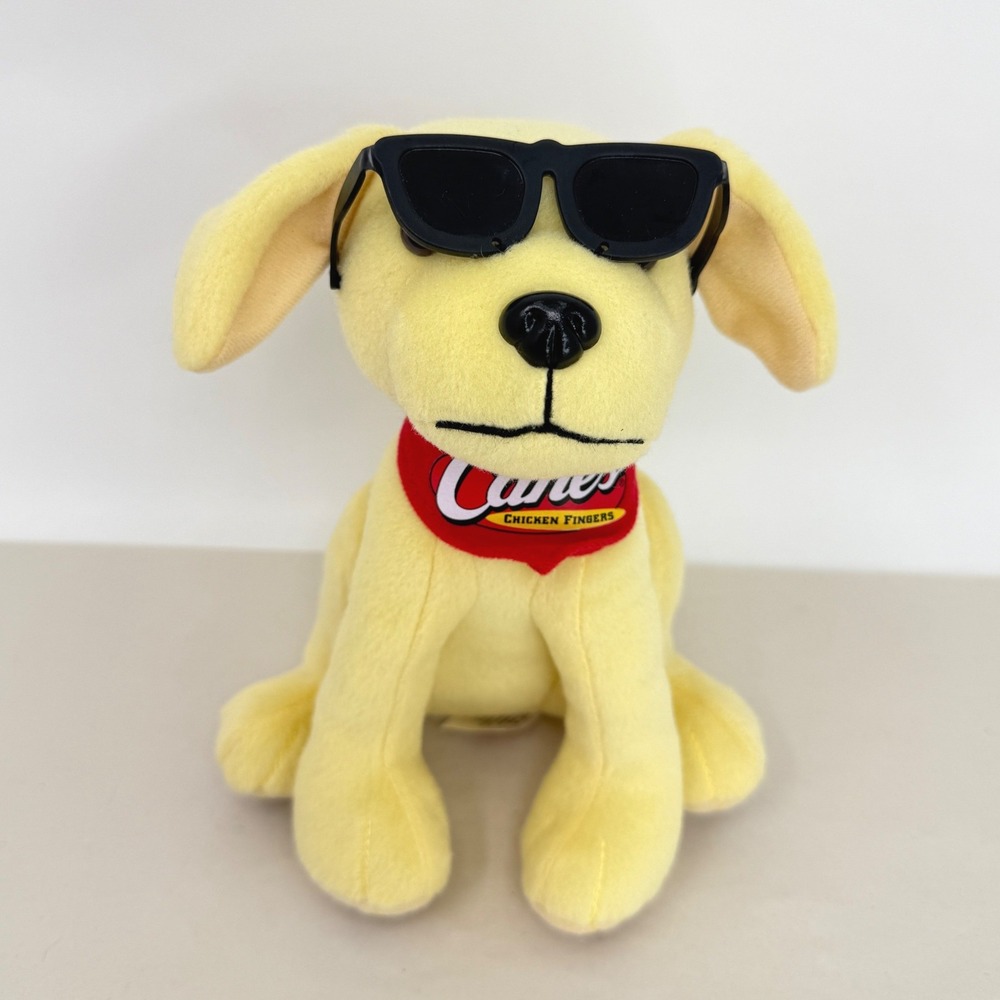 Raising Canes Plush Chicken Fingers Cane Dog Mascot Sunglasses‎ Bandana Yellow